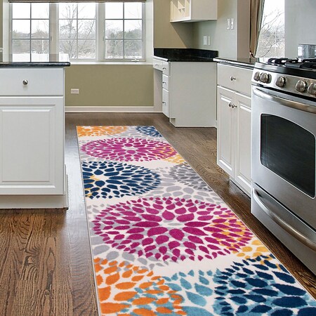 World Rug Gallery Modern Floral Circles Design 2' x 7'2'' Multi Runner Rug 9099MULTI2X7